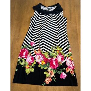 Saint Tropez West Dress Size 6 Black White‎ Chevron Floral Sleeveless